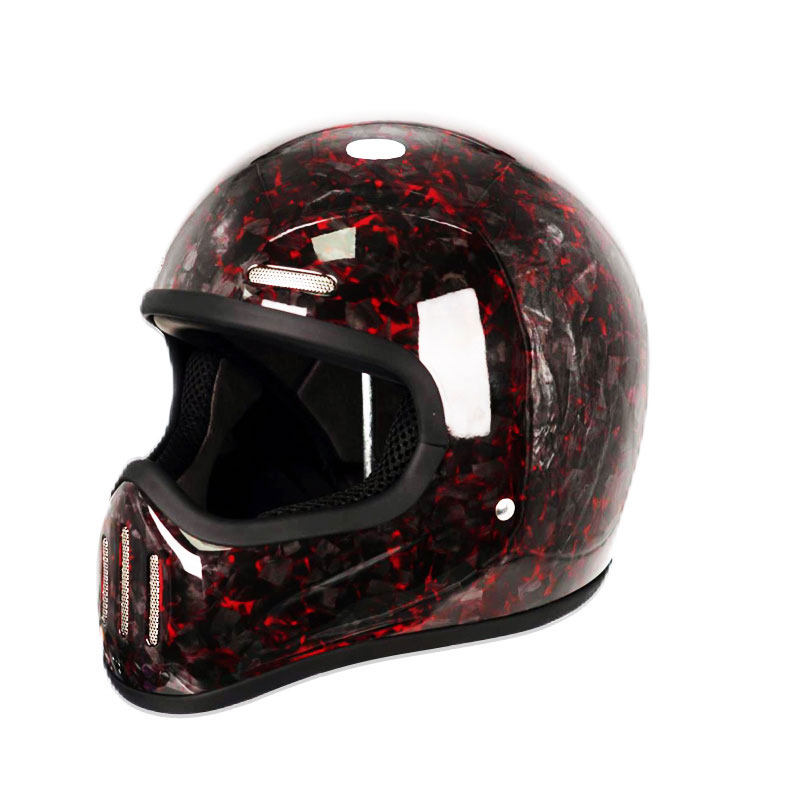 Carbon Fiber Lightweight Motorcycle Helmet - ใหม่ Retro คาร์บอนไฟเบอร์หมวกกันน็อคแบบเต็มหน้า,บุคลิกภาพน้ําหนักเบาหัวรถจักรหมวกกันน็อครถจักรยานยนต์พร้อมกระจกลมผสม