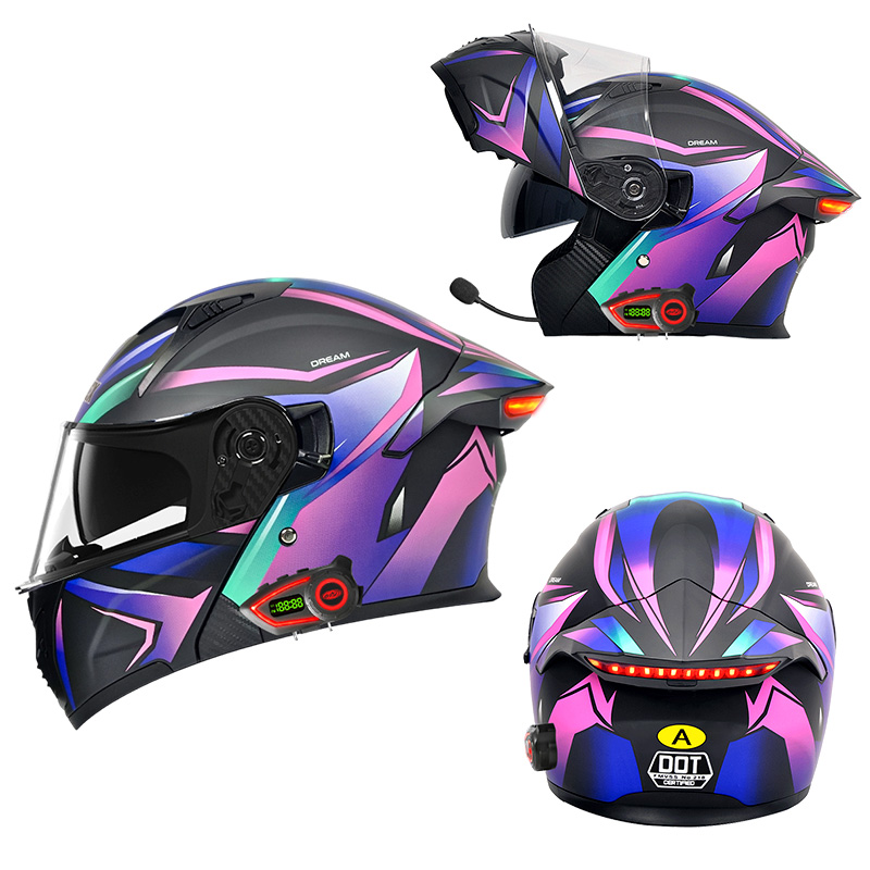 Modular Flip Up Motorcycle Helmet Dot Approved - หมวกกันน็อคมอเตอร์ไซค์ DOT แบบสองชั้นพร้อมบลูทูธ วัสดุ ABS ไฟท้าย
