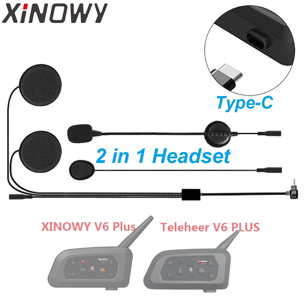 Universal Motorcycle Helmet Intercom Headset - อุปกรณ์เสริมลำโพงหูฟัง Type-C พร้อมไมโครโฟนคู่ สำหรับ Teleheer V6