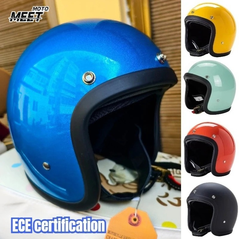 Vintage Open Face Retro Helmet - หมวกกันน็อคแบบเปิดหน้าสไตล์ญี่ปุ่นเกาหลี วินเทจ 500TX ไฟเบอร์กลาส สำหรับรถสกู๊ตเตอร์แบบเรโทร 3/4