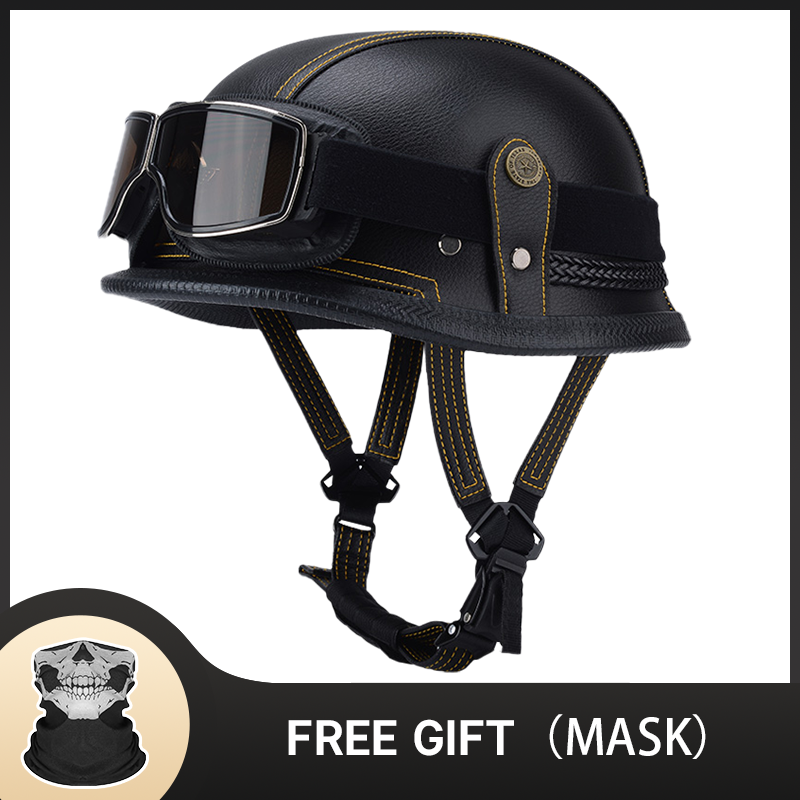 Vintage Open Face Retro Helmet - เยอรมันครึ่งหมวกกันน็อควินเทจคลาสสิกเปิดหน้าหมวกกันน็อครถจักรยานยนต์สไตล์ย้อนยุคสําหรับ Cruiser Chopper DOT Certified น้ําหนักเบาทนทาน