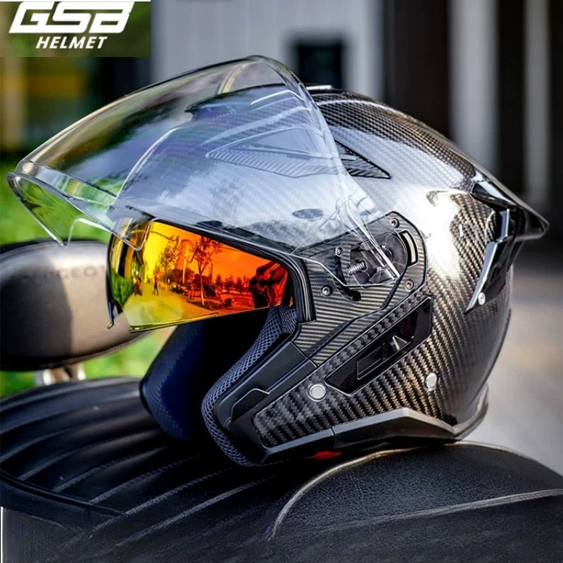 Carbon Fiber Lightweight Motorcycle Helmet - GSB คาร์บอนไฟเบอร์หมวกกันน็อคมอเตอร์ไซค์ผู้ชายโฟร์ซีซั่นส์น้ำหนักเบาระบายอากาศได้ดีครึ่งหมวกกันน็อค 278 คาสโค โมโต คาปาเซเต