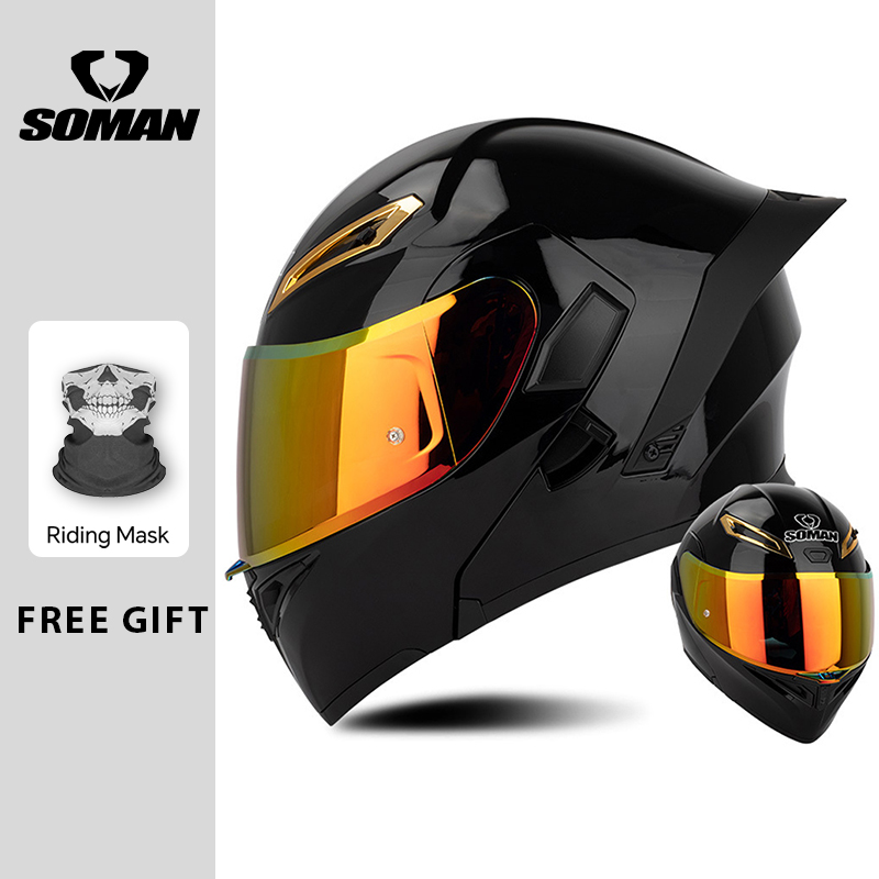Modular Flip Up Motorcycle Helmet Dot Approved - หมวกกันน็อคแบบเปิดคางได้ รุ่น Unisex ได้รับมาตรฐาน DOT พร้อมกระจกสองชั้น