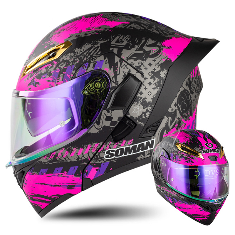Modular Flip Up Motorcycle Helmet Dot Approved - หมวกกันน็อคมอเตอร์ไซค์สำหรับผู้ชาย, หมวกกันน็อคเลนส์คู่พับได้หมวกกันน็อควินเทจเรโทร seluruh wajah โมหมวกกันน็อคหน้ากากสองชั้นโมดูลาร์