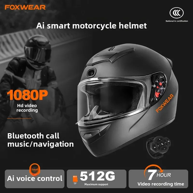 Full Face Motorcycle Helmet With Bluetooth - AI Intelligence หมวกกันน็อคมอเตอร์ไซค์พร้อมกล้องและชุดหูฟังบลูทูธหมวกกันน็อคแบบเต็มหน้าผู้ชายผู้หญิง Cascos Para Moto