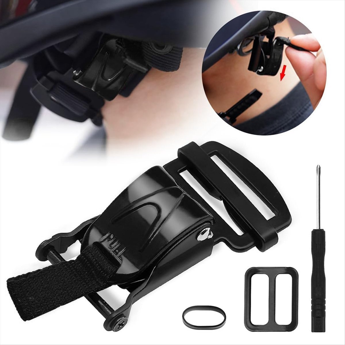 Quick Release Buckle Motorcycle Helmet - ชุดเปลี่ยนหัวเข็มขัดแบบปลดเร็วสำหรับหมวกกันน็อคที่ใช้งานร่วมกันได้, หมวกกันน็อคแบบมีสายรัดคางขนาดไม่เกิน 1 นิ้ว, หมวกกันน็อคมอเตอร์ไซค์สีดำ