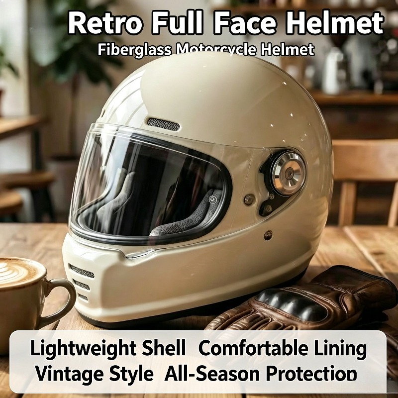 Carbon Fiber Lightweight Motorcycle Helmet - หมวกกันน็อคคาร์บอนไฟเบอร์สไตล์เรโทรสำหรับมอเตอร์ไซค์ หมวกกันน็อคเต็มใบ วัสดุไฟเบอร์กลาส น้ำหนักเบา