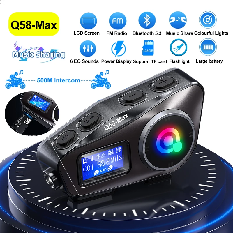 Universal Motorcycle Helmet Intercom Headset - ชุดหูฟังบลูทูธไร้สายสำหรับหมวกกันน็อคมอเตอร์ไซค์ พร้อมหน้าจอ LCD วิทยุ FM แชร์เพลงสำหรับผู้ขับขี่