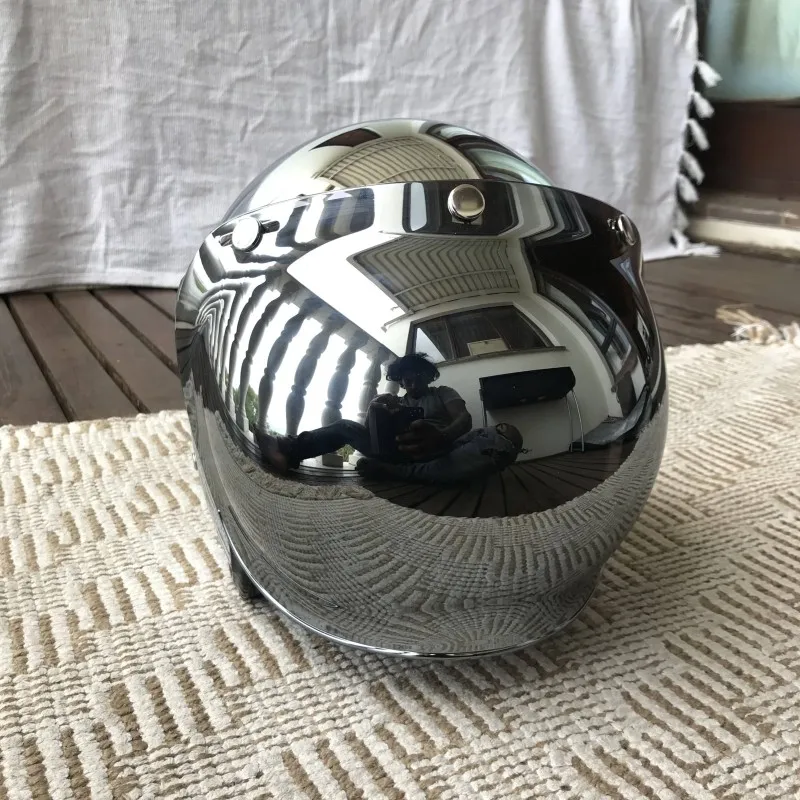 หมวกกันน็อคแบบเปิดหน้า สีเงินโ - Vintage Open Face Retro Helmet บทวิจารณ์และราคา