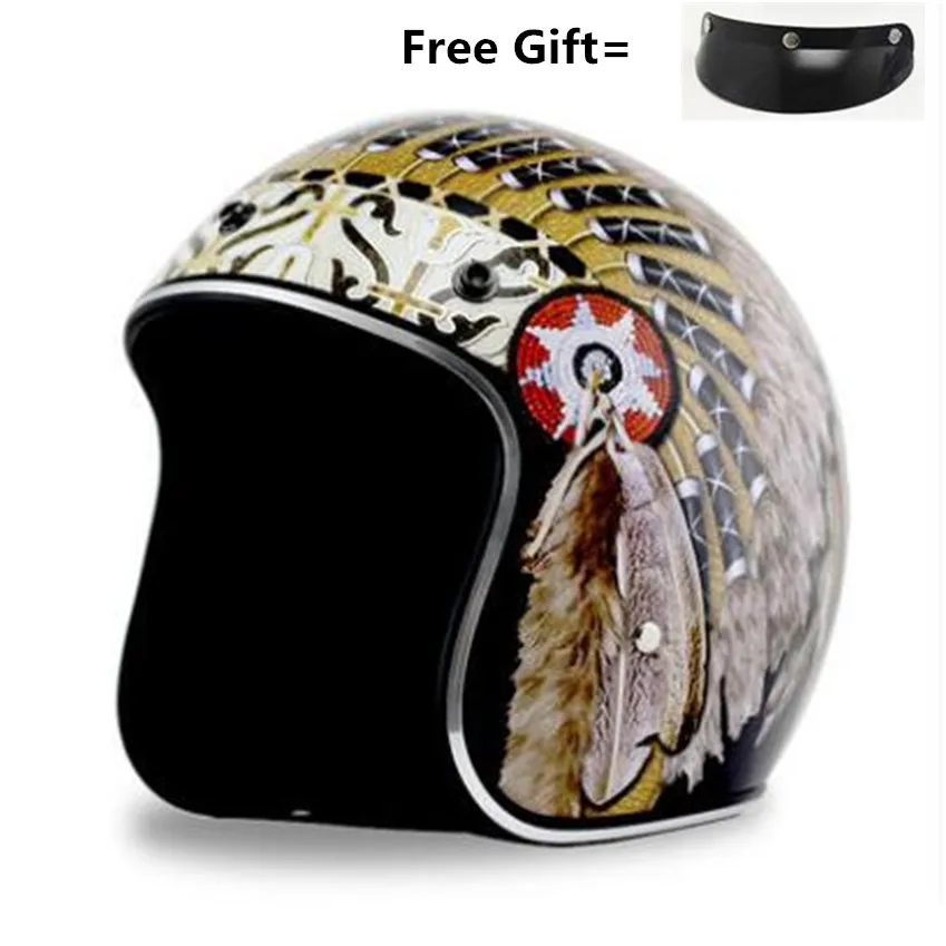 สีดำ Vintage หมวกกันน็อครถจักร - Vintage Open Face Retro Helmet บทวิจารณ์และราคา