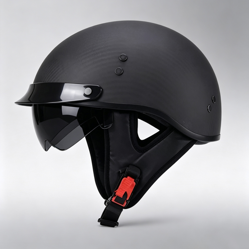 หมวกกันน็อคครึ่งใบคาร์บอนไฟเบอ - Carbon Fiber Lightweight Motorcycle Helmet บทวิจารณ์และราคา